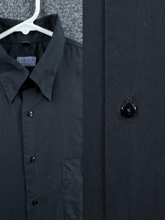 Kenzo Other - Kenzo Mens Black 16 Homme Point Long Sleeve Solid Shirt Button Up Pocket Adult